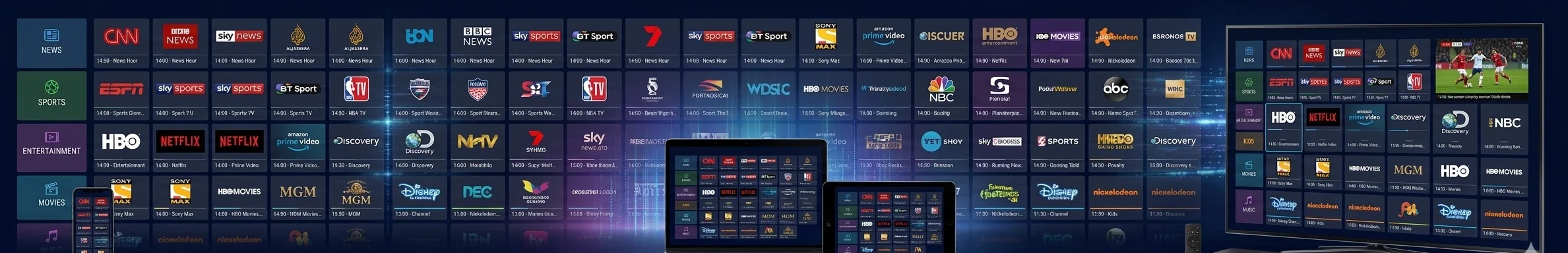UK IPTV Channel Lineup - 20000 plus live UK and international channels available on TV Subscription UK IPTV service